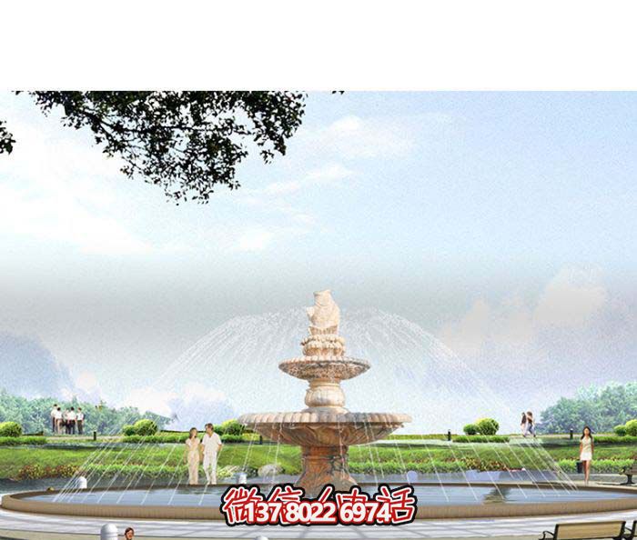 精美漢白玉噴泉，石雕鯉魚雕塑擺放