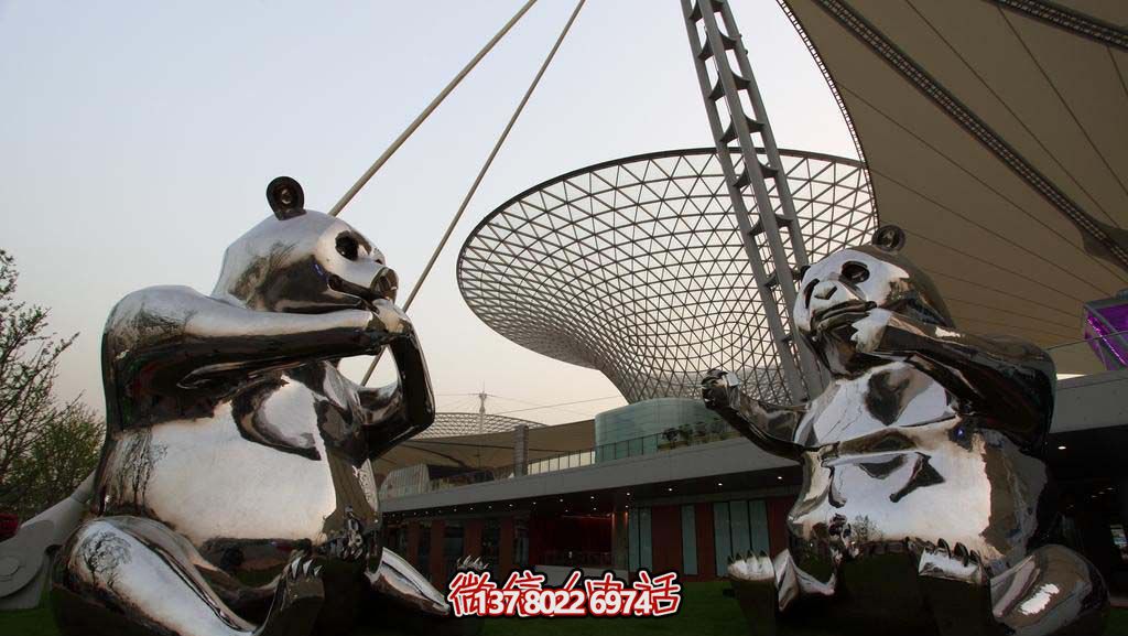 不銹鋼卡通熊貓雕塑，為動物園擺放鏡面裝飾