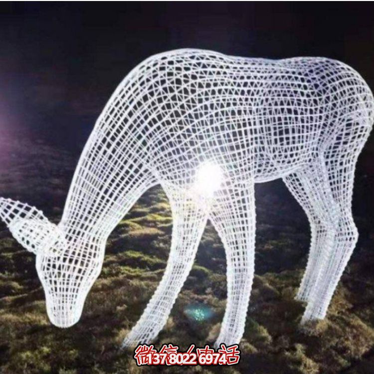 鏤空不銹鋼幾何梅花鹿雕塑，創(chuàng)意戶外擺件