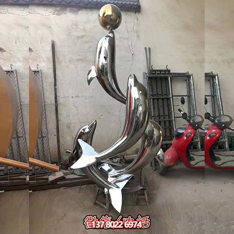 大型不銹鋼鏡面海豚景觀裝飾戶外廣場(chǎng)