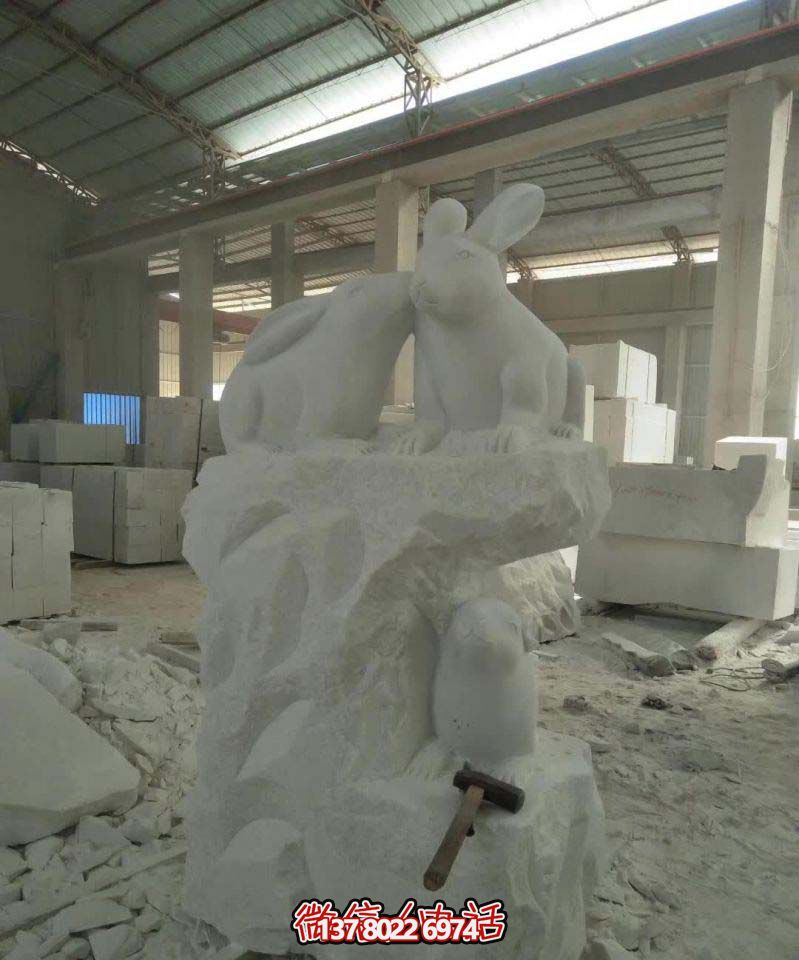 名門大號(hào)石雕兔子雕塑，高端裝飾您的別墅