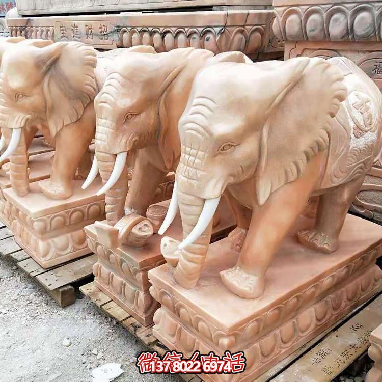 紅晚霞，石雕大象雕塑，點綴庭院空間