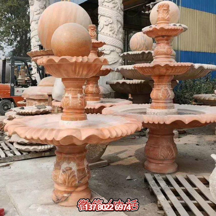 紅晚霞中式二層風水球，讓你的庭院擺放流水轉運風水