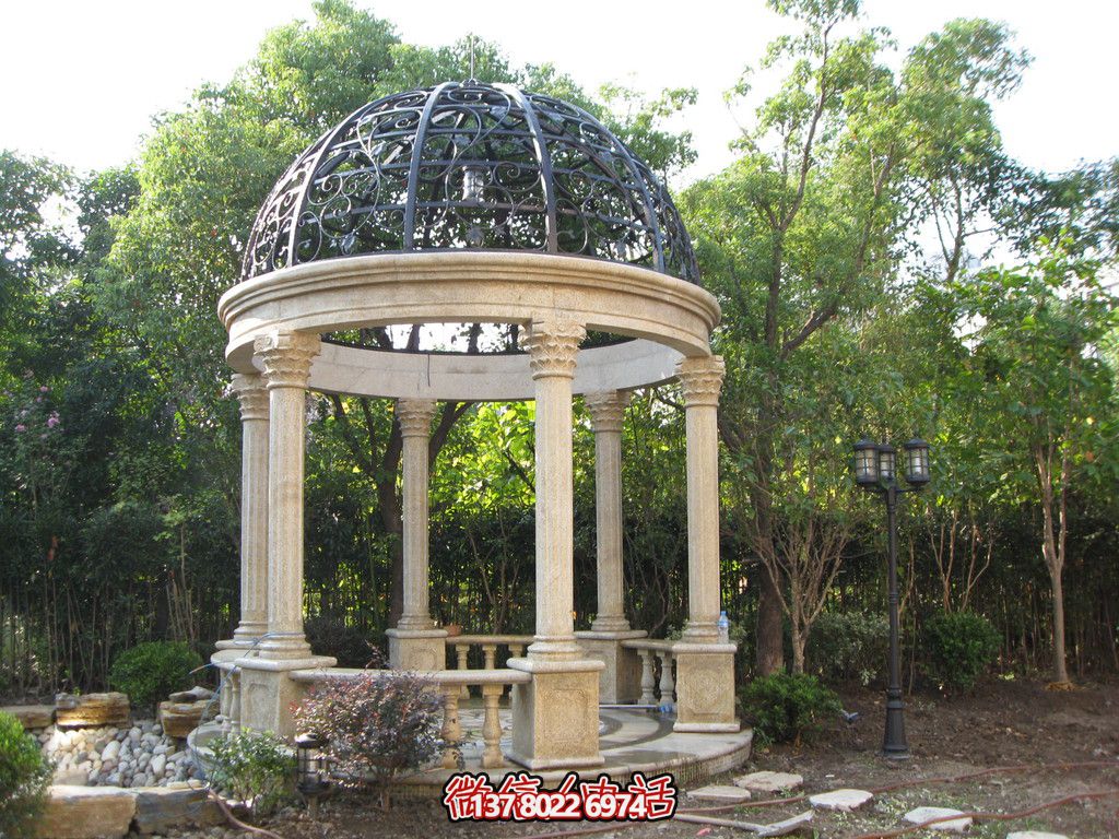新歐式大理石柱鐵藝鏤空涼亭休息別墅園林景觀 新歐式大理石柱鐵藝鏤空涼亭休息別墅園林景觀