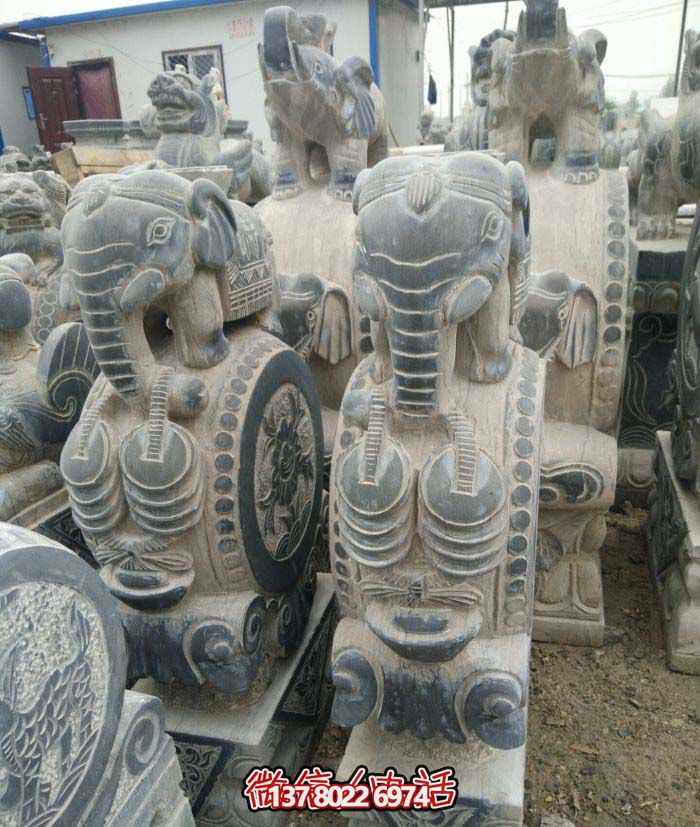 庭院門(mén)口擺放小象抱鼓石仿古青石門(mén)墩 庭院門(mén)口擺放小象抱鼓石仿古青石門(mén)墩