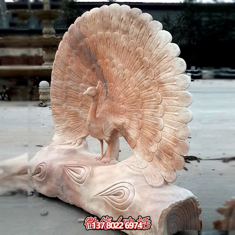 街道擺放的花崗石石雕創意孔雀雕塑 街道擺放的花崗石石雕創意孔雀雕塑