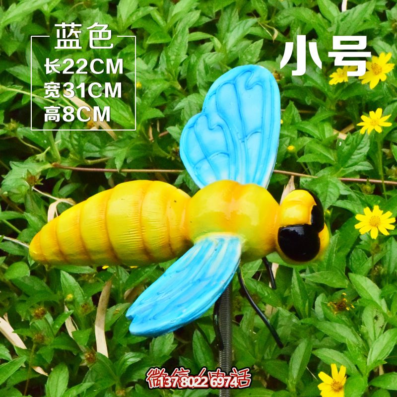 農場景區(qū)草叢仿真藍色翅膀樹脂蜜蜂雕塑