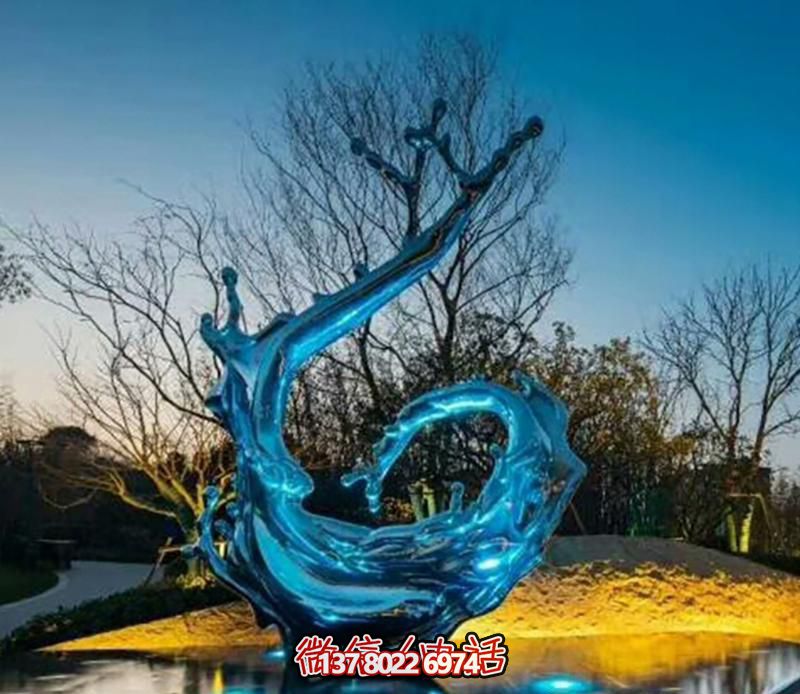 海邊裝飾一朵藍(lán)色不銹鋼海浪浪花雕塑