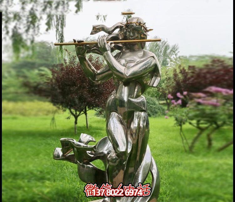 戶外不銹鋼草坪創意吹笛子的女孩公園吹奏雕塑 戶外不銹鋼草坪創意吹笛子的女孩公園吹奏雕塑