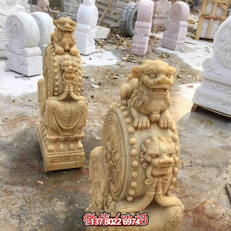 庭院小區(qū)門(mén)口大型石雕浮雕麒麟抱鼓石雕塑