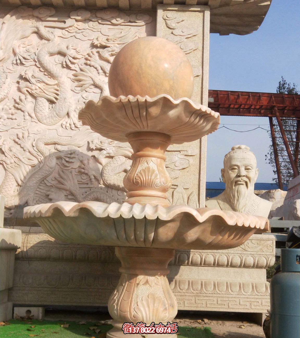 公園廣場晚霞紅石大風水球噴泉雕塑 公園廣場晚霞紅石大風水球噴泉雕塑